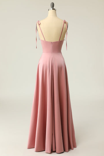 En streg Blush Spaghetti Straps Festkjole med slids